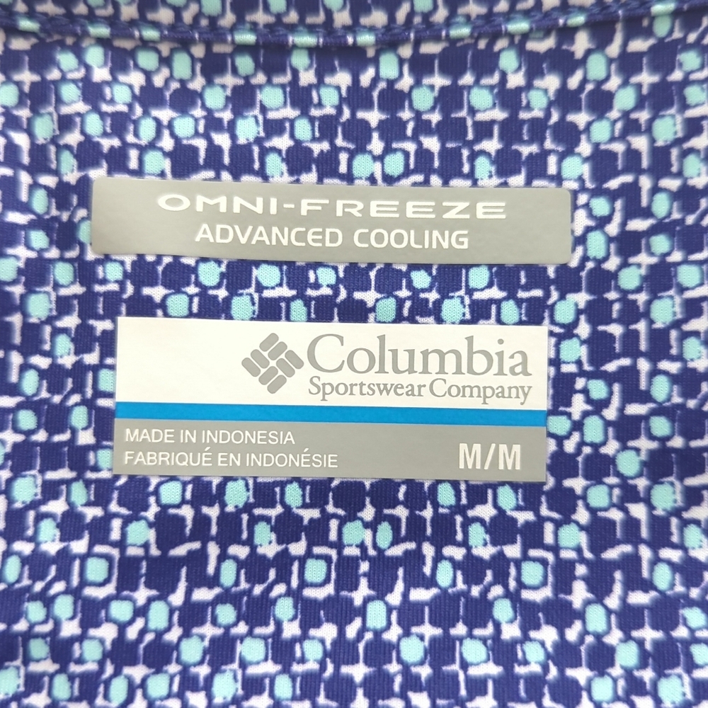 Columbia PFG Blue & White Geometric Omni-Freeze Advanced Cooling Dress Size M - Picture 7 of 8
